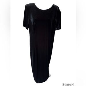 Jessica Howard Black Velvet Short Sleeve Dress Back Zip And Back Slit. Size 16